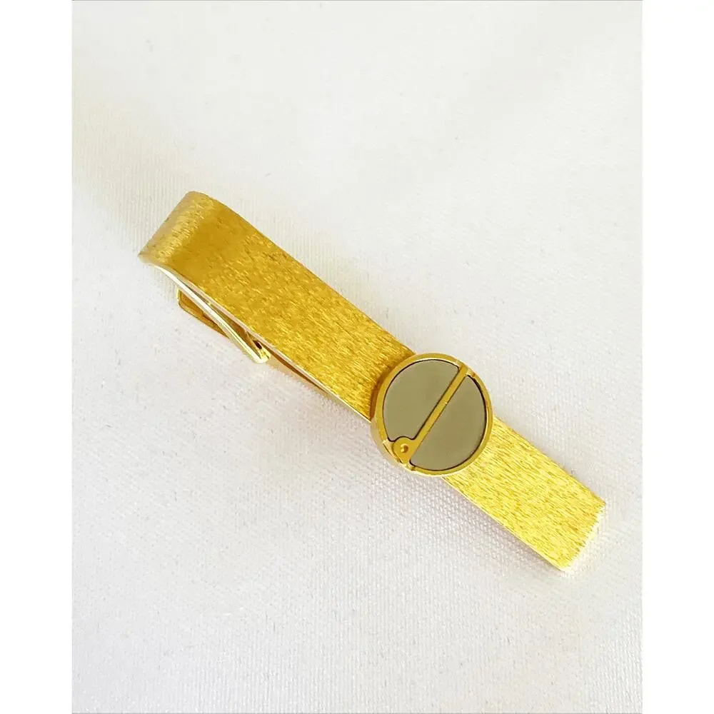 DUNHILL Vintagex Silver Gold Two Tone Lined Logo Rectangular Cufflinks 2 Tie Bar